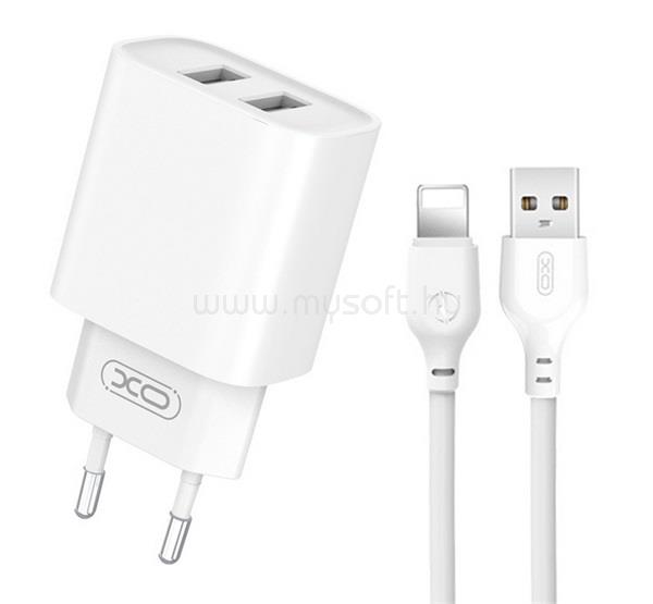 XO XO CE02C hálózati töltő 2 USB aljzat 10.5W + lightning kábel FEHÉR