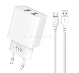 XO CE02C hálózati töltő 2 USB aljzat 10.5W, gyorstöltő + microUSB kábel, FEHÉR XO_XO-CE02C_MICROUSB small