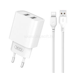 XO CE02C hálózati töltő 2 USB aljzat 10.5W, gyorstöltő + Type-C kábel, FEHÉR XO_XO-CE02C small