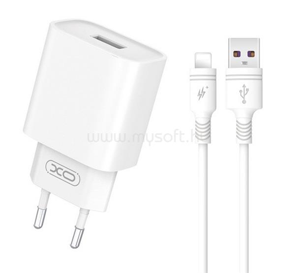 XO CE02D hálózati töltő Type-C aljzat 18W, PD gyorstöltő + lightning kábel, FEHÉR