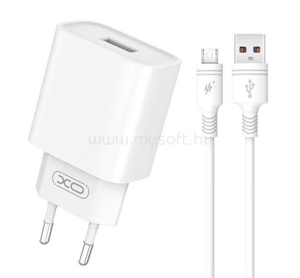 XO CE02D hálózati töltő USB aljzat 18W, PD gyorstöltő + microUSB kábel, FEHÉR