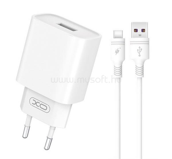 XO CE02D hálózati töltő Type-C aljzat 18W, PD gyorstöltő + Type-C kábel, FEHÉR
