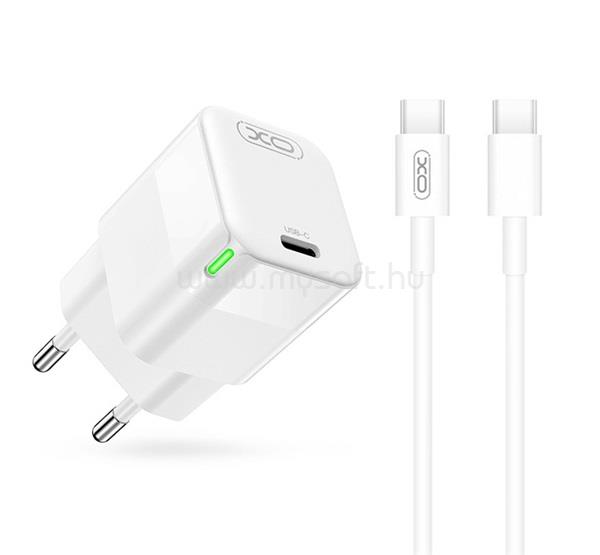 XO CE06 hálózati töltő Type-C aljzat 30W, LED jelzés + Type-C kábel, FEHÉR