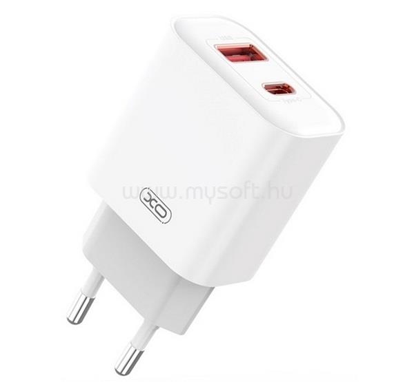 XO CE12 hálózati töltő USB+Type-C aljzat 20W, PD gyorstöltő, FEHÉR