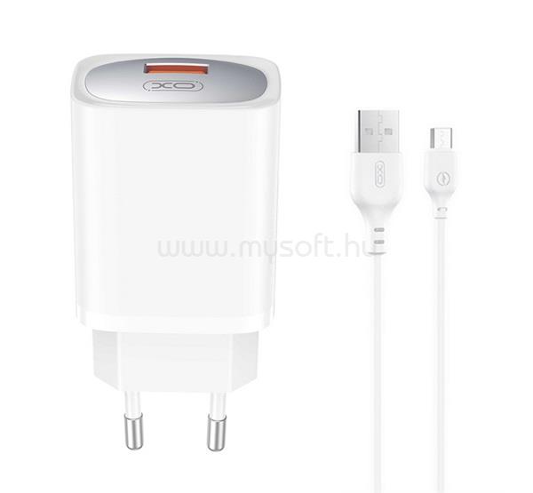 XO CE19 hálózati töltő USB aljzat 18W, PD gyorstöltő + microUSB kábel, FEHÉR