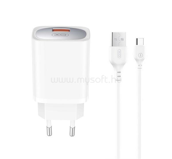 XO CE19 hálózati töltő USB aljzat 18W, PD gyorstöltő + Type-C kábel, FEHÉR