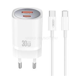 XO CE21 hálózati töltő USB+Type-C aljzat 30W, PD gyorstöltő 3.0 + Type-C kábel, FEHÉR XO_CE21+TYPEC small