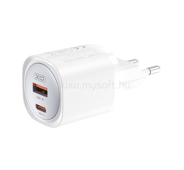 XO CE21 hálózati töltő USB+Type-C aljzat 30W, PD gyorstöltő 3.0, FEHÉR