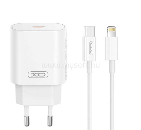 XO CE25 hálózati töltő Type-C aljzat 25W, PD gyorstöltő + lightning kábel, FEHÉR