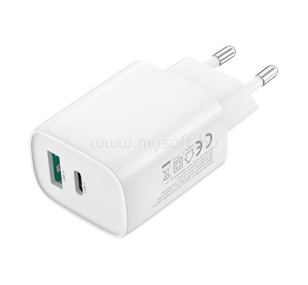 XO CE29 hálózati töltő USB+Type-C aljzat 20W, PD gyorstöltő 3.0, FEHÉR