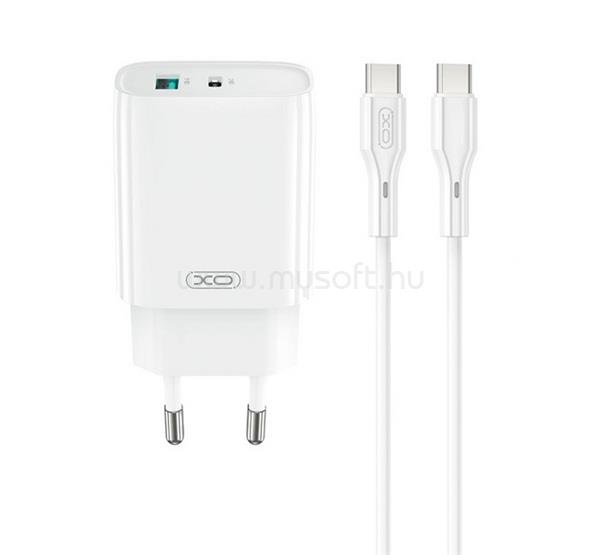XO CE30 hálózati töltő USB+Type-C aljzat 30W, PD gyorstöltő 3.0 + Type-C kábel, FEHÉR