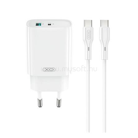 XO CE30 hálózati töltő USB+Type-C aljzat (30W, PD gyorstöltő 3.0 + Type-C kábel) FEHÉR