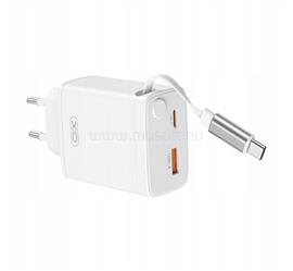 XO CE31 hálózati töltő USB+Type-C aljzat 30W, PD gyorstöltő 3.0 + fix csévélhető Type-C kábel, FEHÉR XO_CE31+TYPEC small