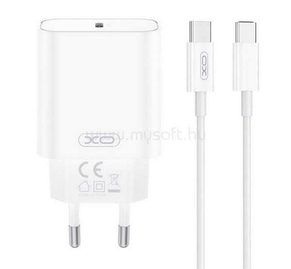 XO CE32 hálózati töltő Type-C aljzat 20W, PD gyorstöltő 3.0 + Type-C kábel, FEHÉR