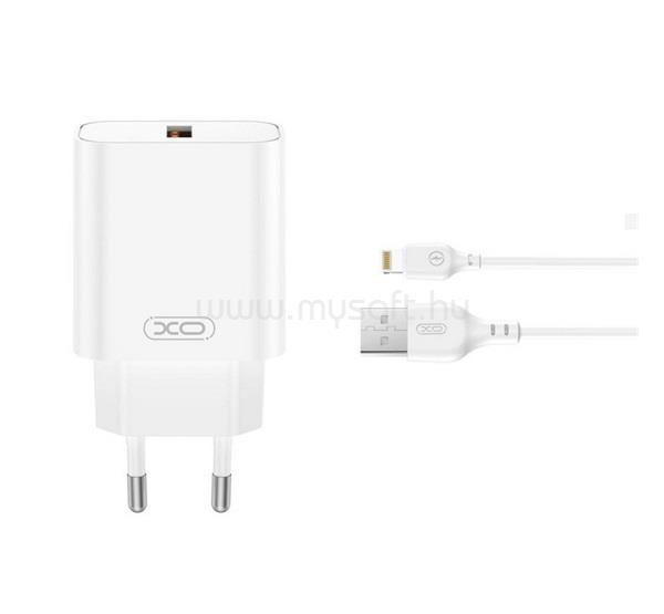 XO CE33 hálózati töltő USB aljzat 18W, gyorstöltő 3.0 + lightning kábel, FEHÉR