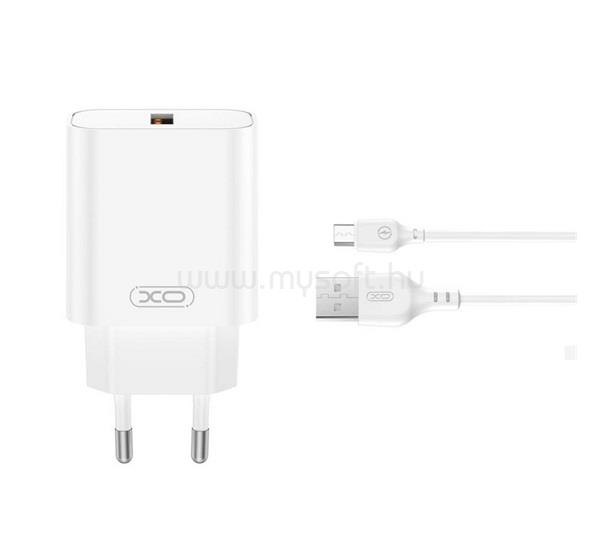 XO CE33 hálózati töltő USB aljzat 18W, gyorstöltő 3.0 + microUSB kábel, FEHÉR
