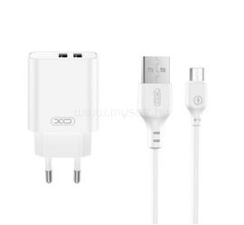 XO XO CE34 hálózati töltő 2 USB aljzat 12W, gyorstöltő + microUSB kábel, FEHÉR XO_XO-CE34+MICROUSB small