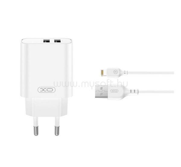 XO CE34 hálózati töltő 2 USB aljzat 12W, gyorstöltő + lightning kábel, FEHÉR