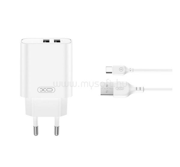 XO CE34 hálózati töltő 2 USB aljzat 12W, gyorstöltő + Type-C kábel, FEHÉR