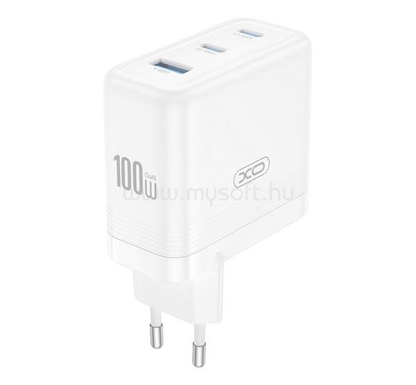 XO CE35 hálózati töltő USB+2 Type-C aljzat 100W, PD gyorstöltő 3.0, FEHÉR