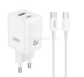 XO CE36 hálózati töltő USB+Type-C aljzat 45W, PD gyorstöltő 3.0 + Type-C kábel, FEHÉR XO_CE36+TYPEC small