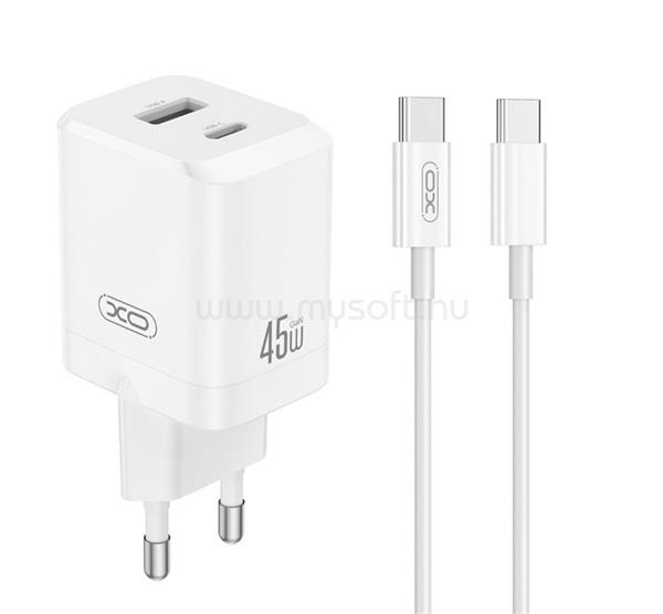 XO CE36 hálózati töltő USB+Type-C aljzat 45W, PD gyorstöltő 3.0 + Type-C kábel, FEHÉR
