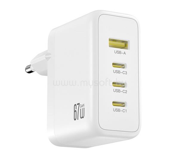 XO XO CE39 hálózati töltő USB+3 Type-C aljzat 67W, PD gyorstöltő, FEHÉR