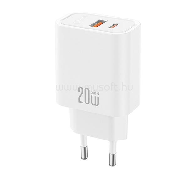 XO XO CE40 hálózati töltő USB+Type-C aljzat 20W, PD gyorstöltő, FEHÉR
