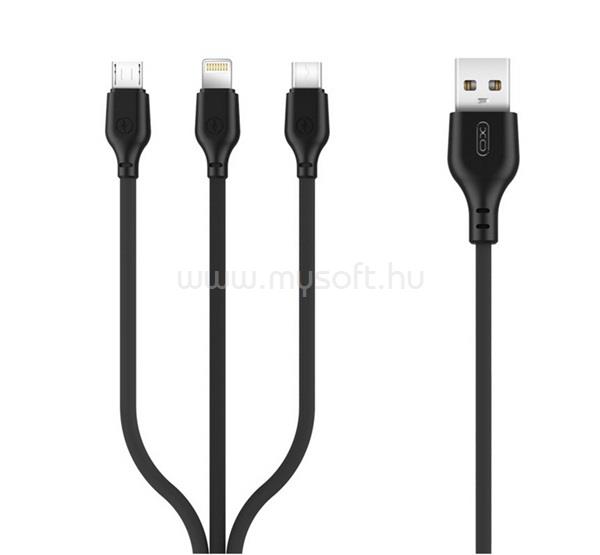 XO NB103 adatkábel 3in1 USB - Type-C/lightning/microUSB, 100cm, FEKETE