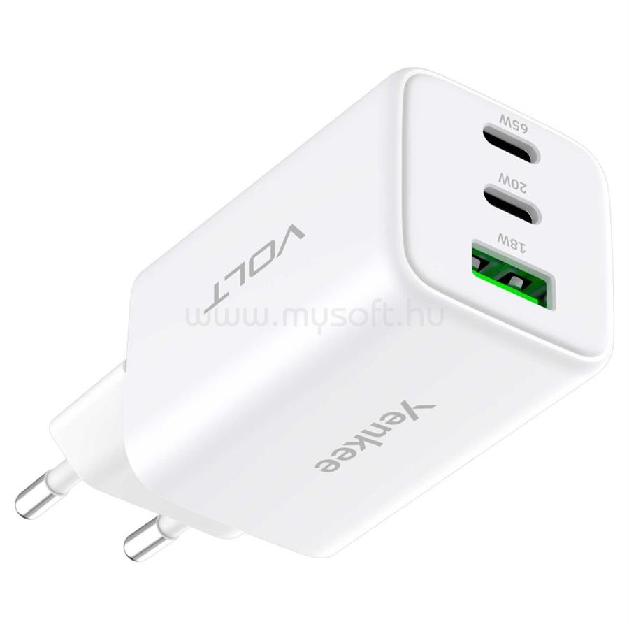 YENKEE 1xUSB-A, 2xUSB-C hálózati töltő 65W (fehér)