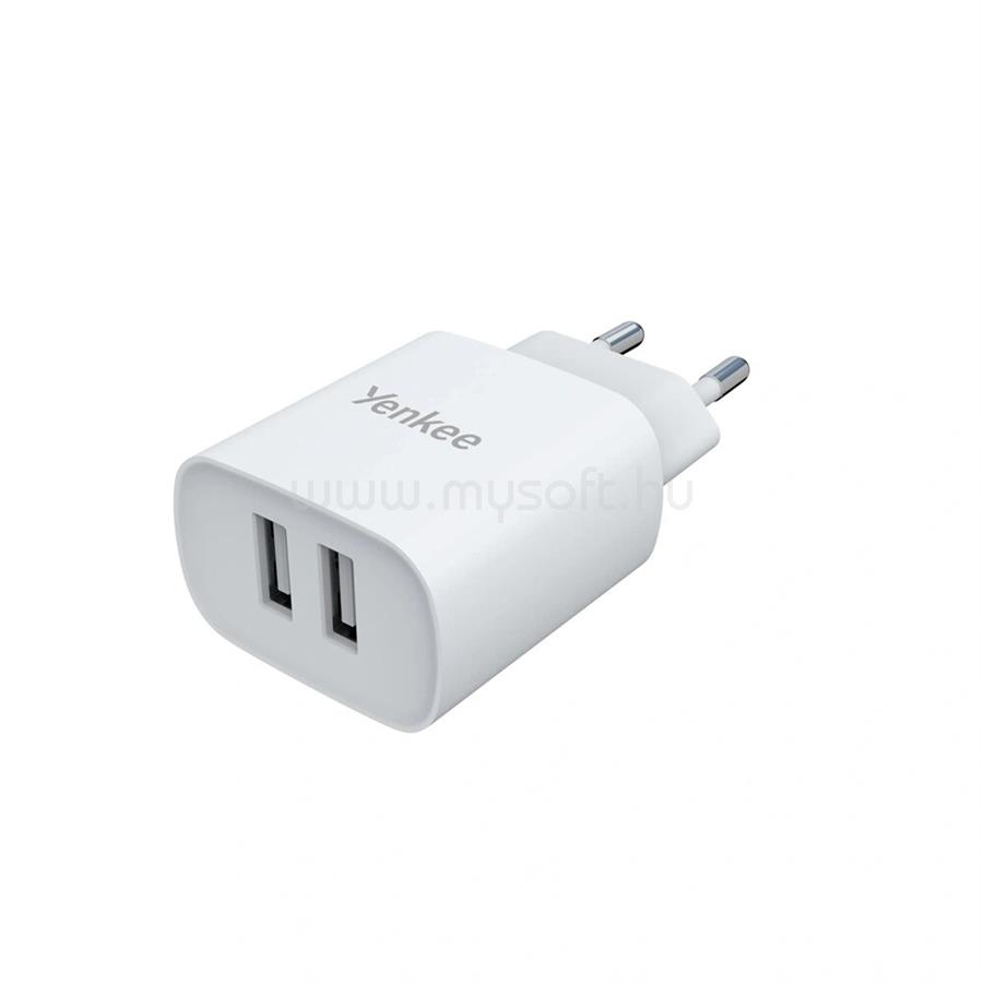 YENKEE HÁLÓZATI TÖLTŐ, 12W, 2 USB-A, FEHÉR