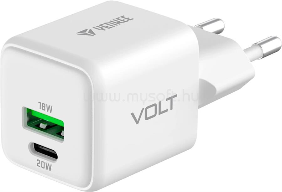 YENKEE HÁLÓZATI TÖLTŐ, 20W, 1 USB-C, 1 USB-A, FEHÉR