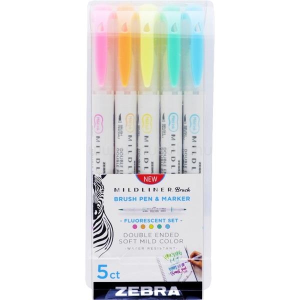 ZEBRA Mildliner Brush Fluorescent 5db-os kettős végű ecset marker