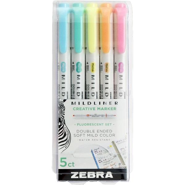 ZEBRA Mildliner Fluorescent 5db-os kettős végű szövegkiemelő készlet