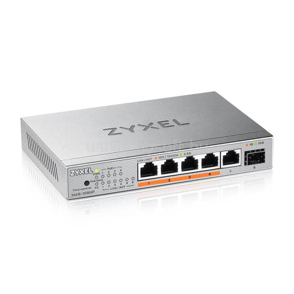 ZYXEL XMG-105 5 Ports 2,5G + 1 SFP+, 4 ports 70W total PoE++ Desktop MultiGig unmanaged Switch